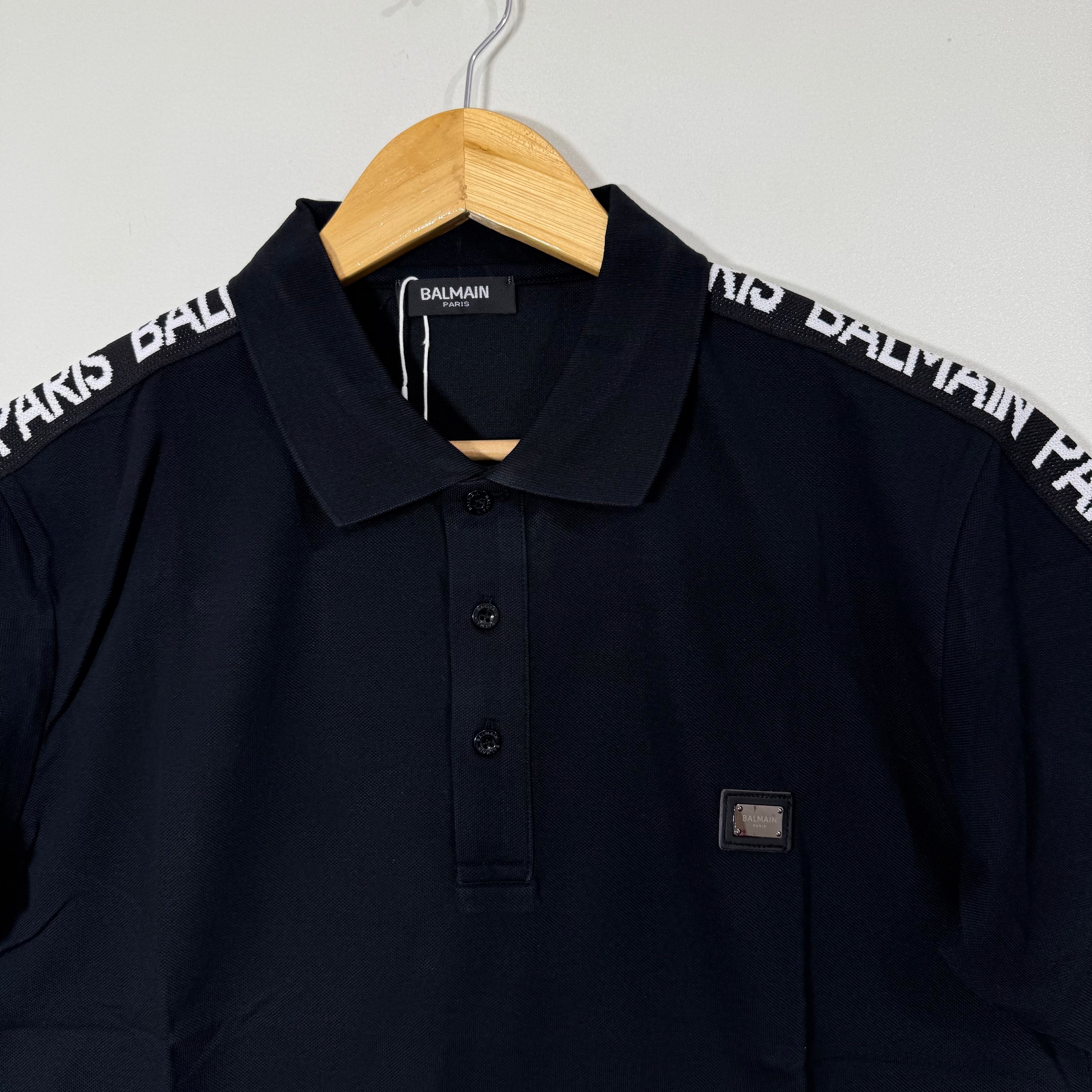 BALMAIN PARIS COTTON POLO TSHIRT BLACK