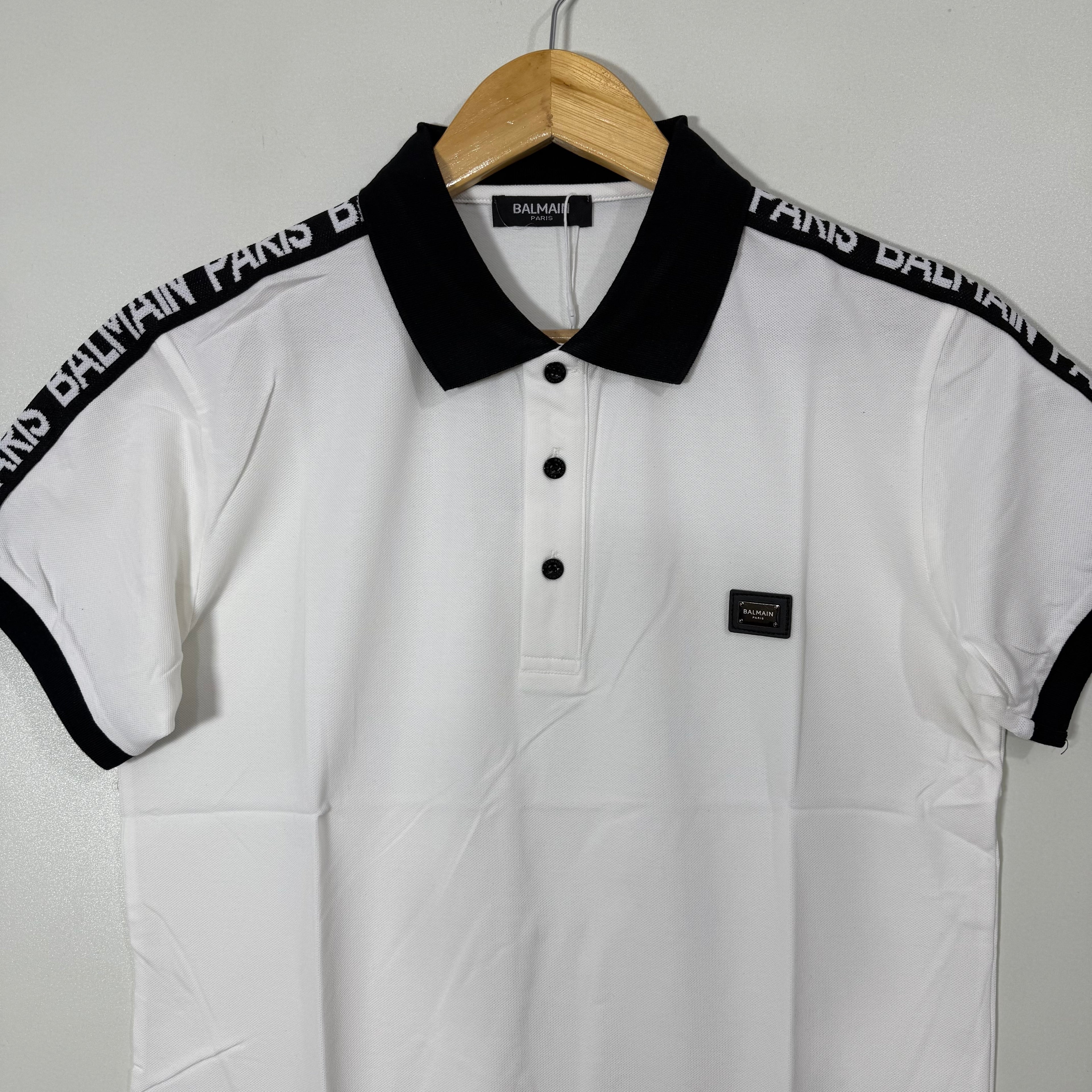 BALMAIN PARIS COTTON POLO TSHIRT BLACK