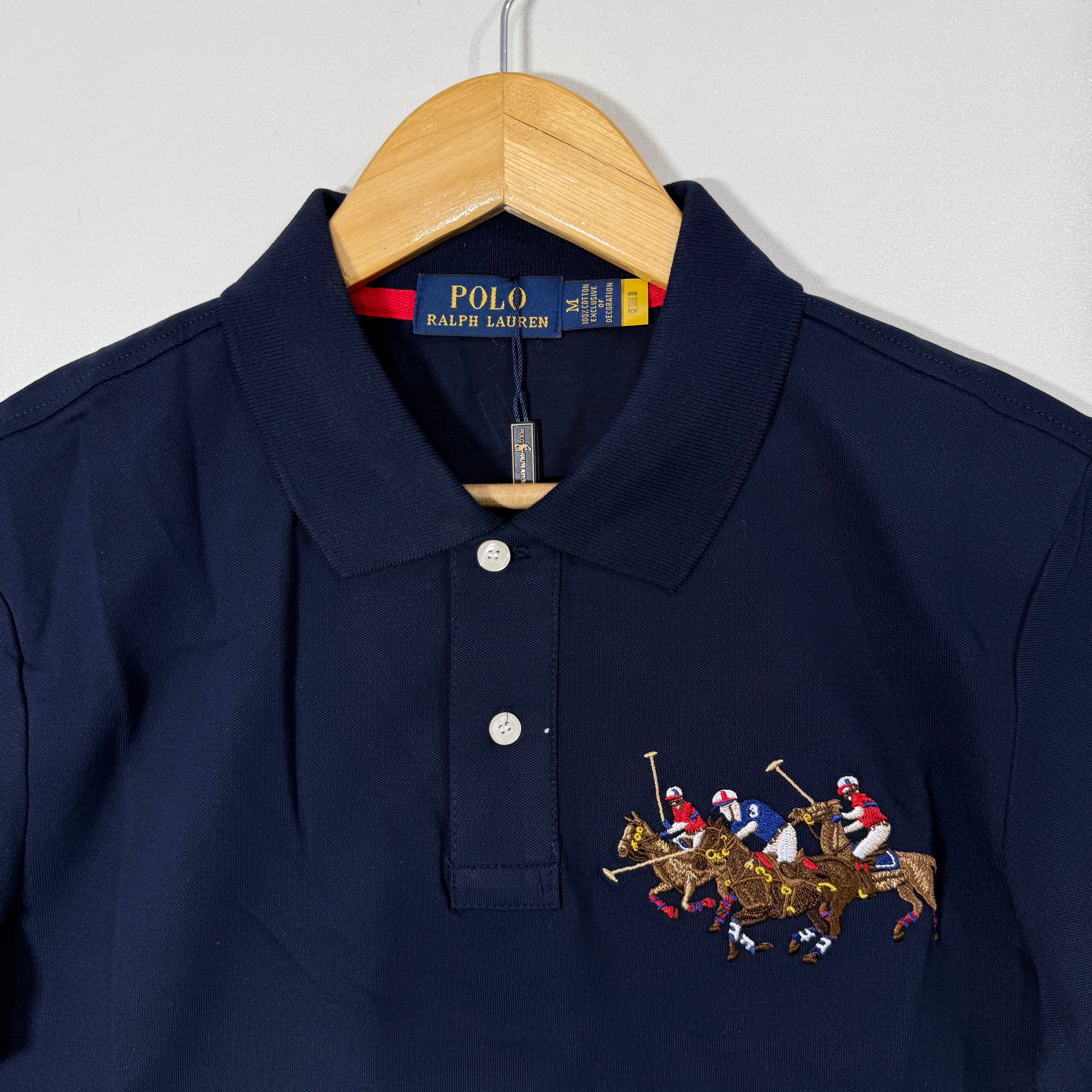 RALPH LAUREN POLO HORSE MEN EMBROIDERY POLO LOGO PIQUE COTTON POLO TSHIRT NAVY BLUE COLOUR