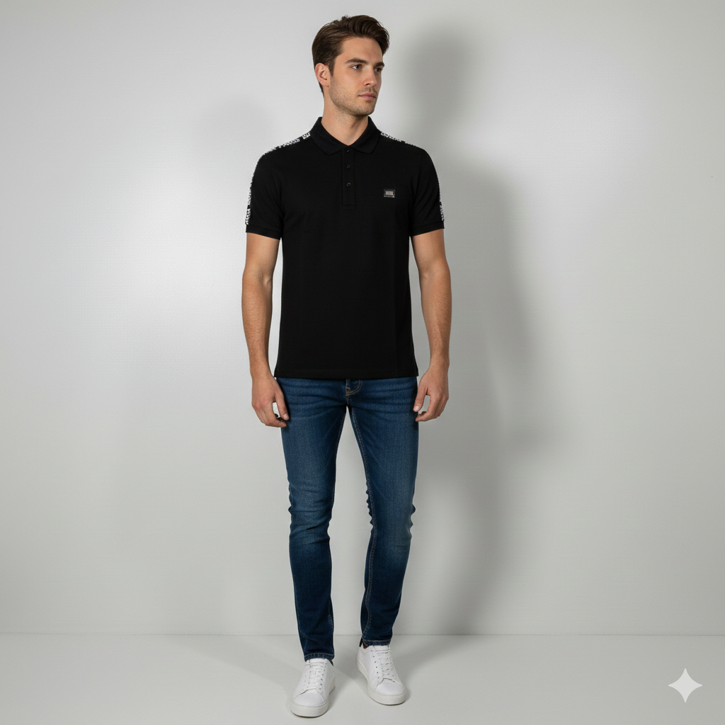 BALMAIN PARIS COTTON POLO TSHIRT BLACK