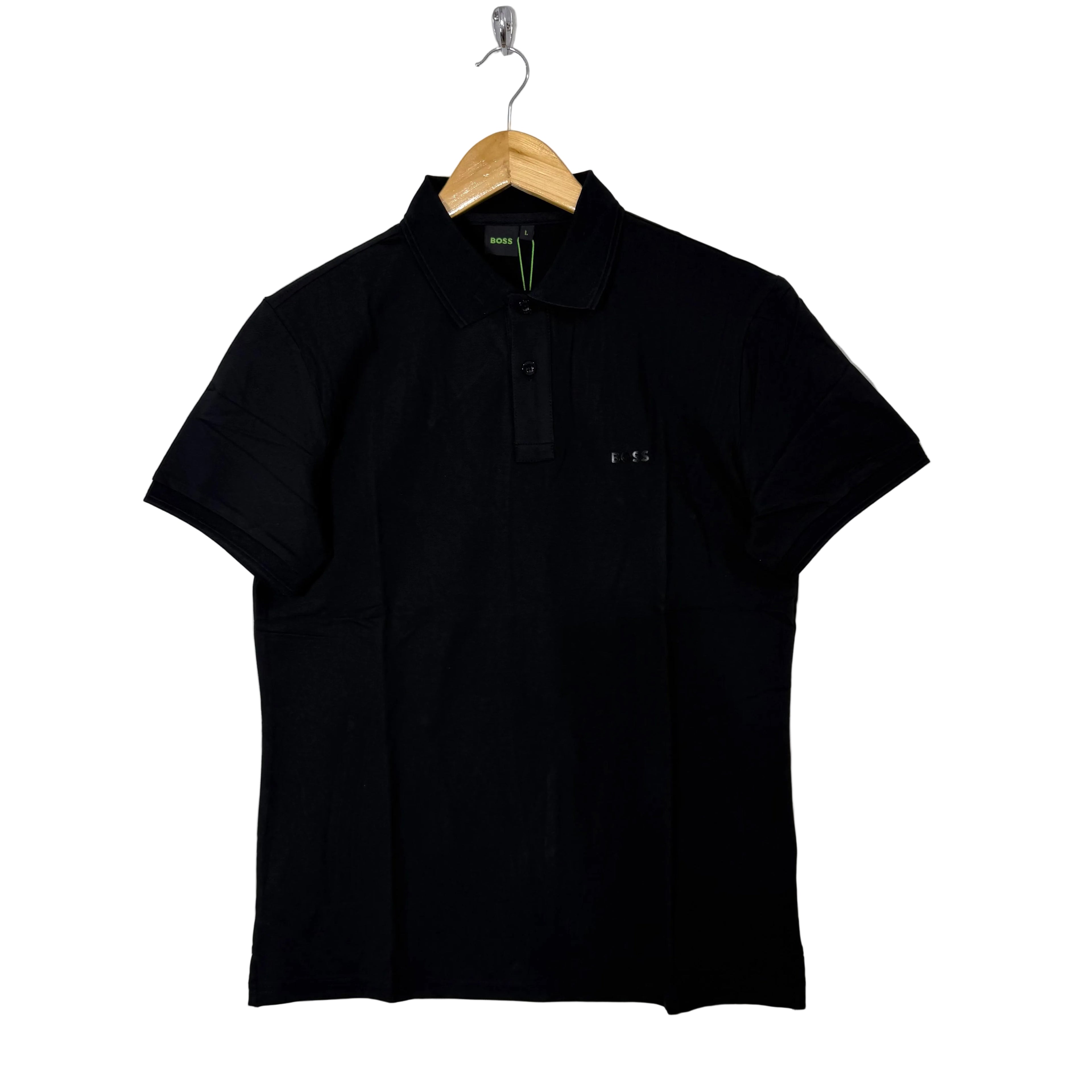 BOSS GREEN LOGO COTTON POLO TSHIRT BLACK COLOUR