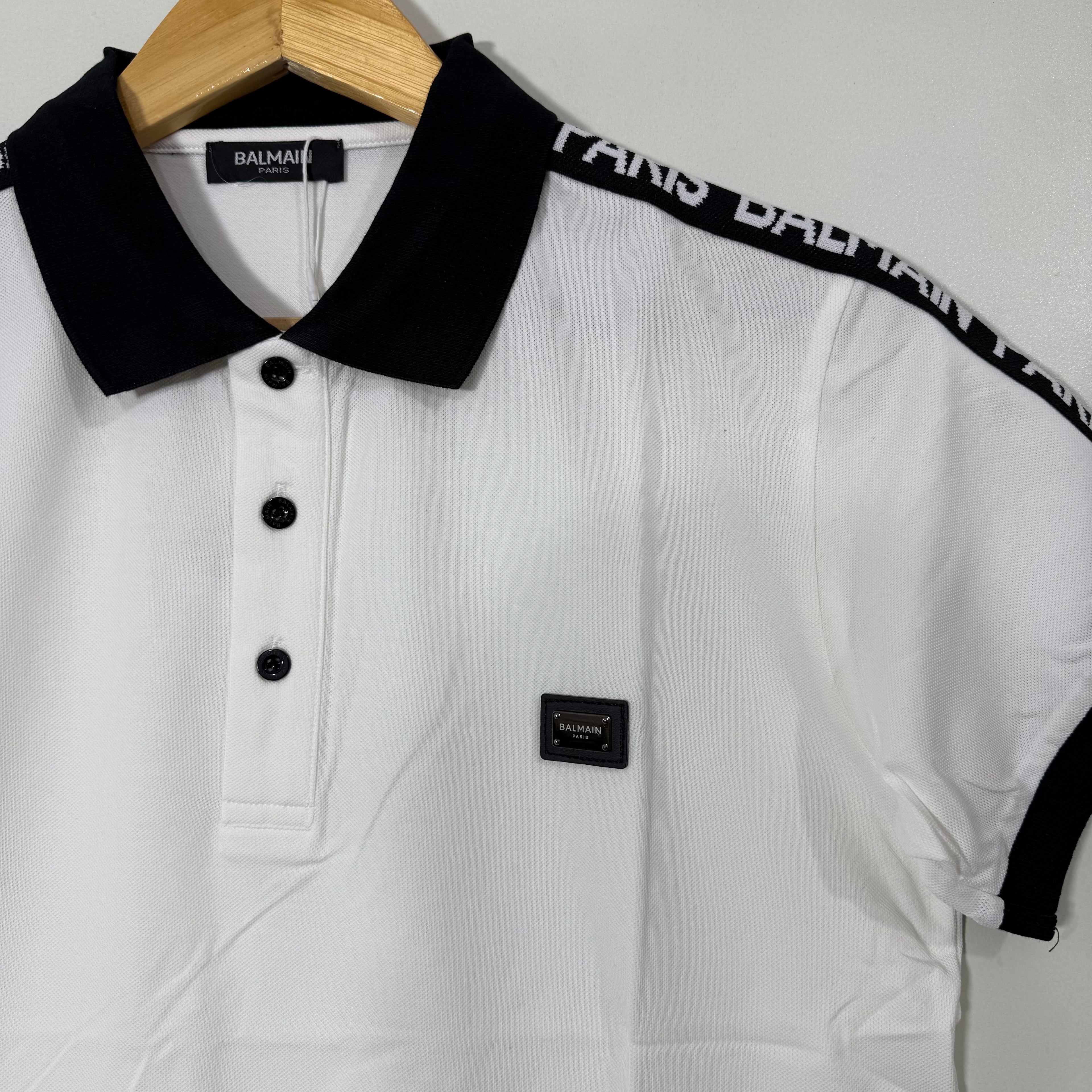 BALMAIN PARIS COTTON POLO TSHIRT BLACK