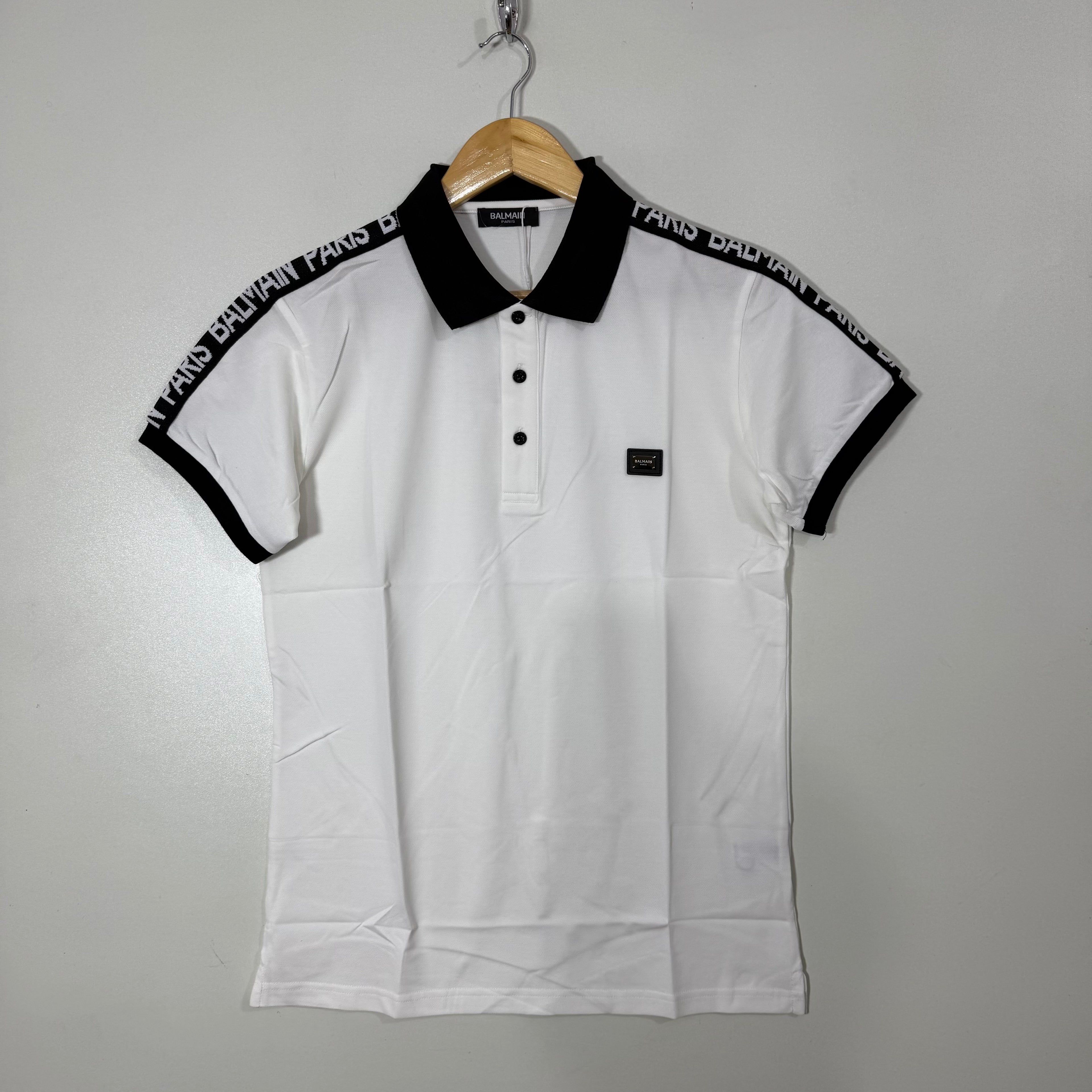 BALMAIN PARIS COTTON POLO TSHIRT BLACK