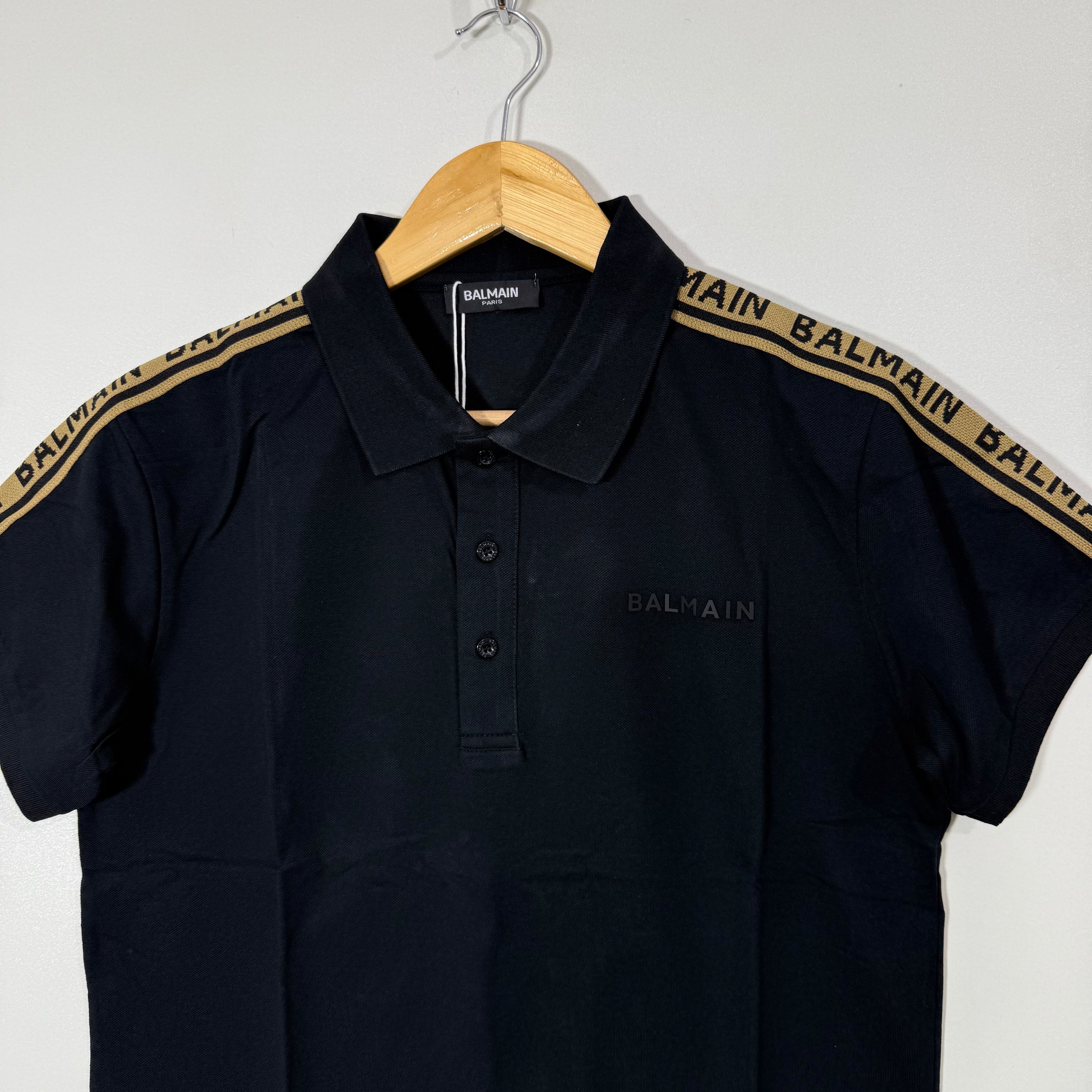 BALMAIN PARIS COTTON POLO TSHIRT BLACK