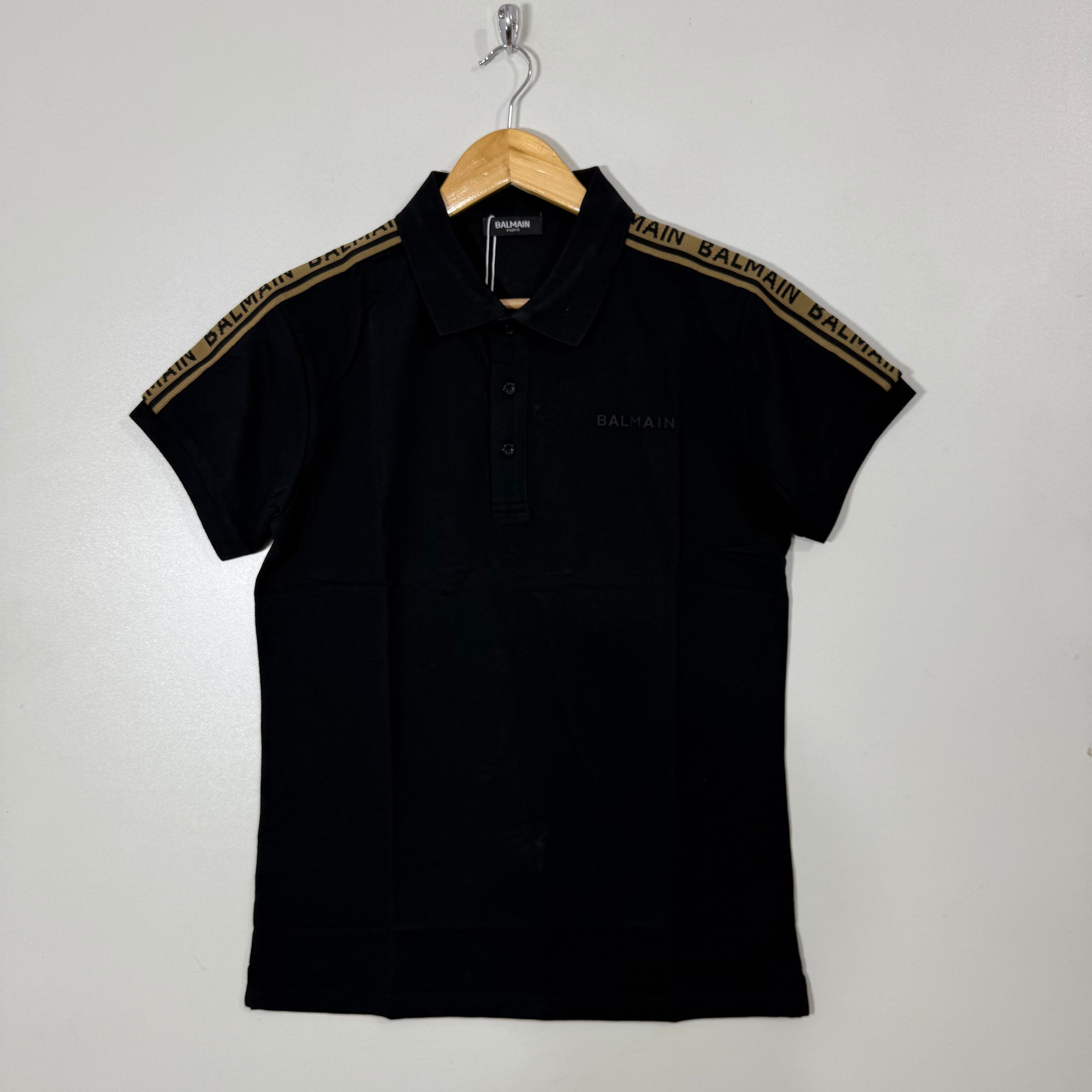 BALMAIN PARIS COTTON POLO TSHIRT BLACK