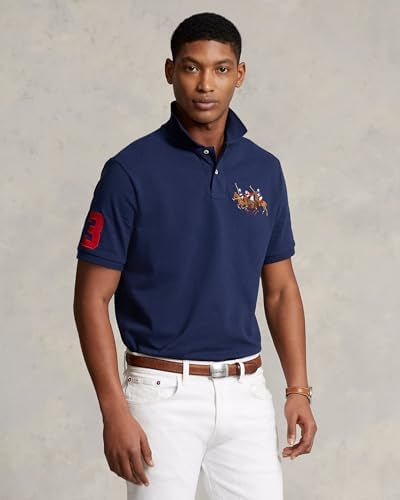 RALPH LAUREN POLO HORSE MEN EMBROIDERY POLO LOGO PIQUE COTTON POLO TSHIRT NAVY BLUE COLOUR