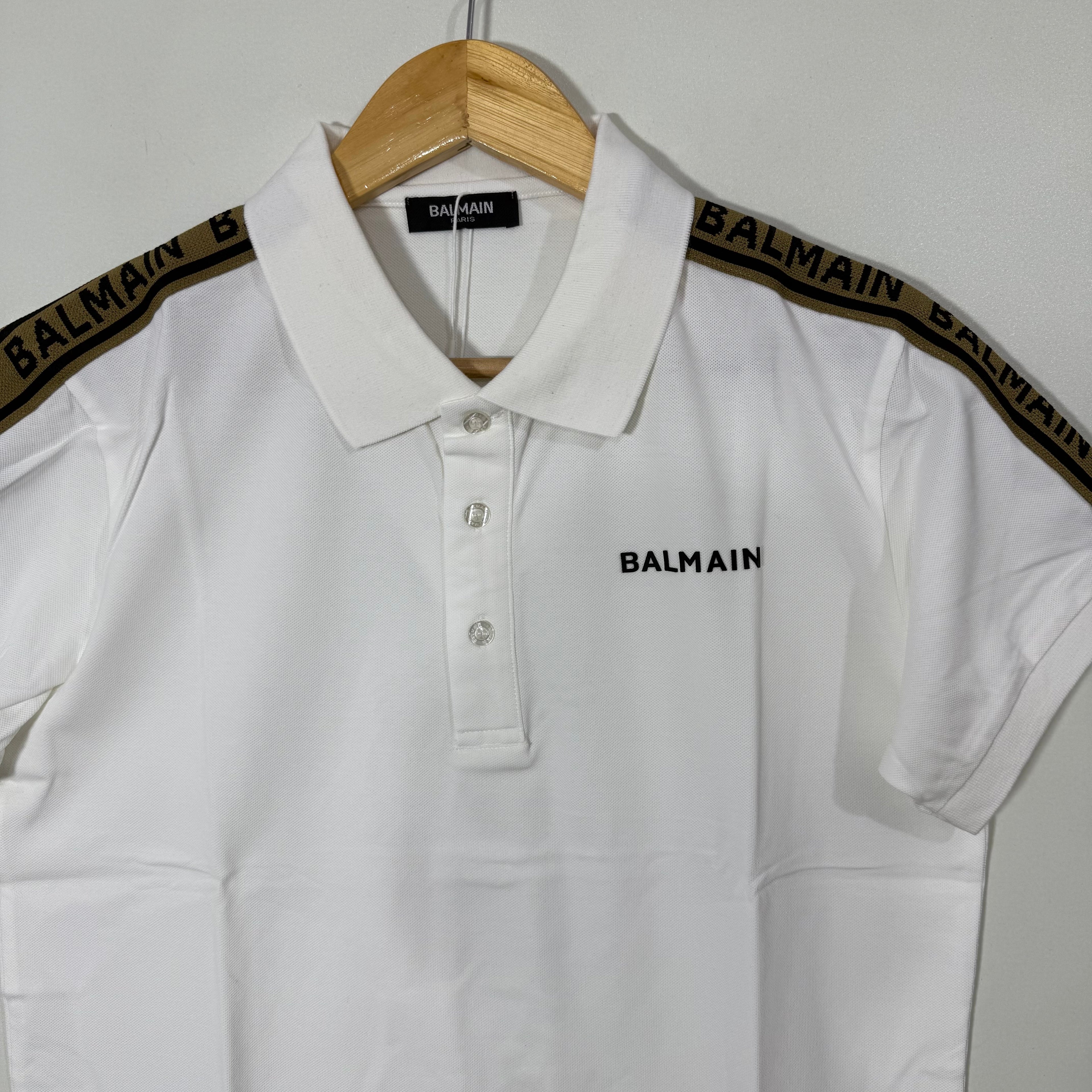 BALMAIN PARIS COTTON POLO TSHIRT WHITE