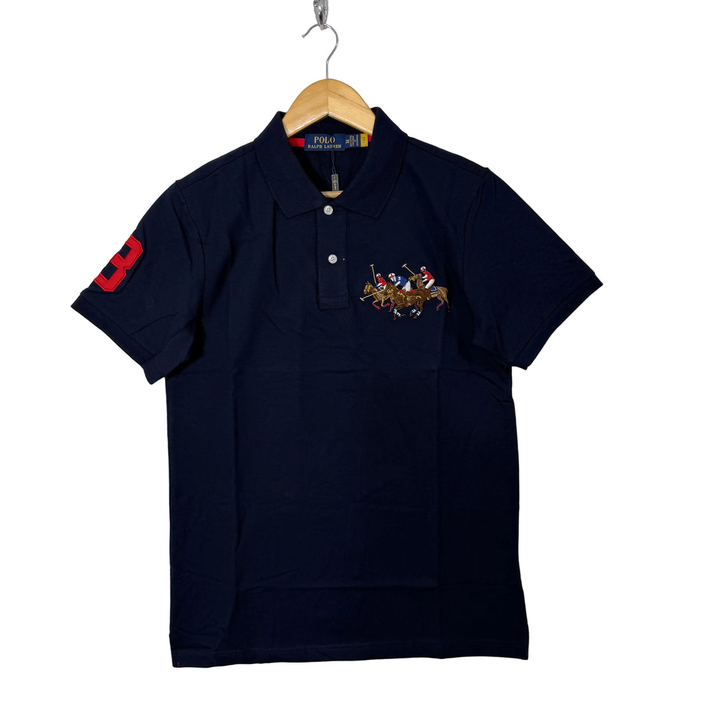 RALPH LAUREN POLO HORSE MEN EMBROIDERY POLO LOGO PIQUE COTTON POLO TSHIRT NAVY BLUE COLOUR