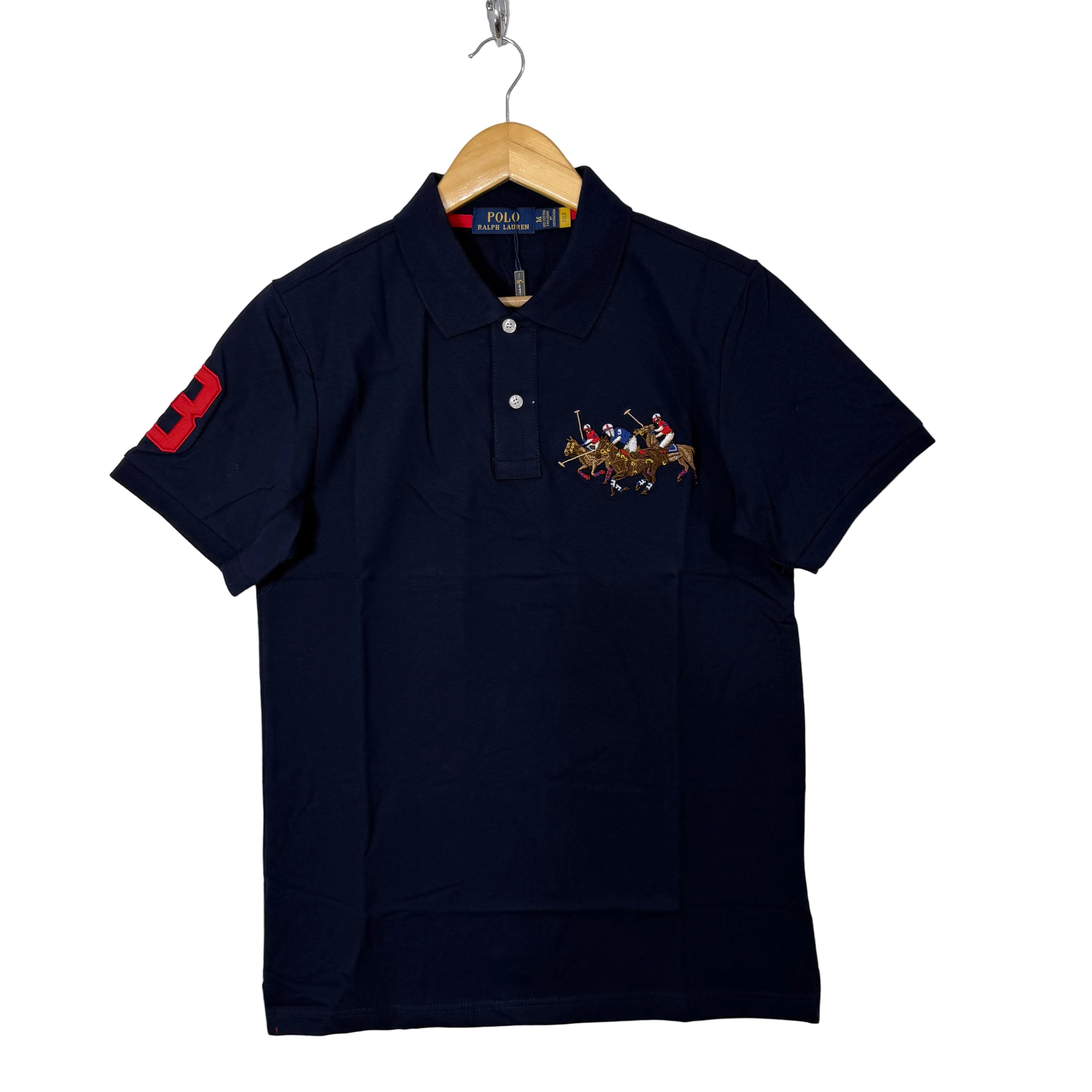 RALPH LAUREN POLO HORSE MEN EMBROIDERY POLO LOGO PIQUE COTTON POLO TSHIRT NAVY BLUE COLOUR