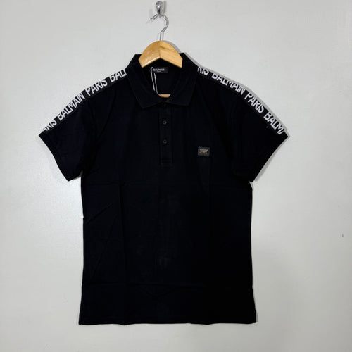BALMAIN PARIS COTTON POLO TSHIRT BLACK
