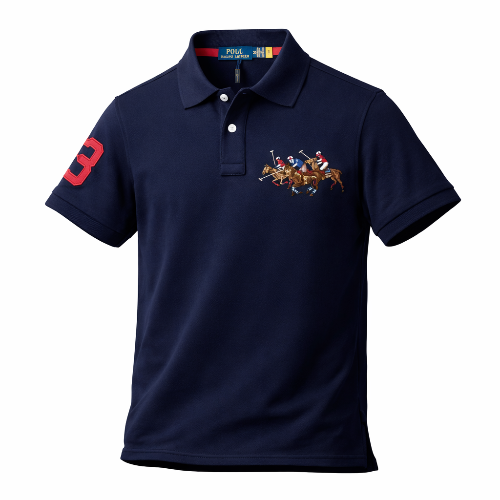 RALPH LAUREN POLO HORSE MEN EMBROIDERY POLO LOGO PIQUE COTTON POLO TSHIRT NAVY BLUE COLOUR